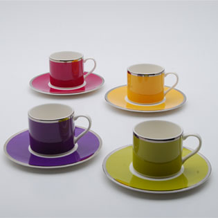Nimbus: Coffee cup yellow, fuschia, green, violet - Tasses à café jaune, fuschia, vert, violet 12 pcs