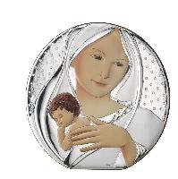 Virgin round sterling silver icon 5cm - Vierge argent massif ronde